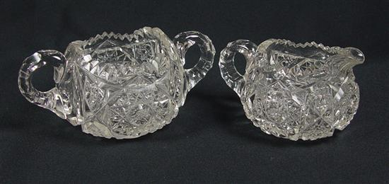 Cut Glass Sugar Bowl and Creamer Double handled cut glass