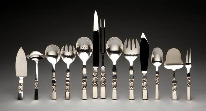 Georg Jensen sterling Scroll flatware service Georg Jensen sterling Scroll