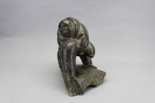 Eskimo Stone Carving of Inuit w Seal Eskimo Stone Carving
