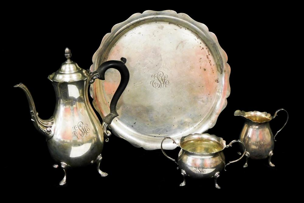 STERLING Cartier sterling silver tea set four pieces all stamped