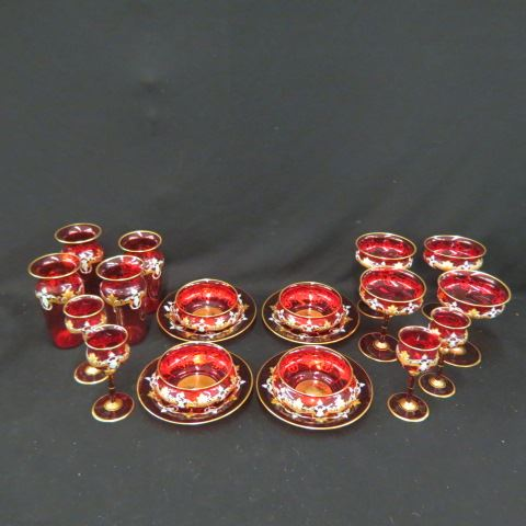 20 pc Moser Art Glass Tableware rich red with fine
