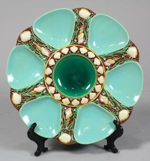 Minton majolica chartreuse ground oyster plate Minton majolica chartreuse ground