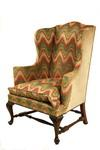 WING CHAIR Custom mahogany framed Queen Anne style wing chair