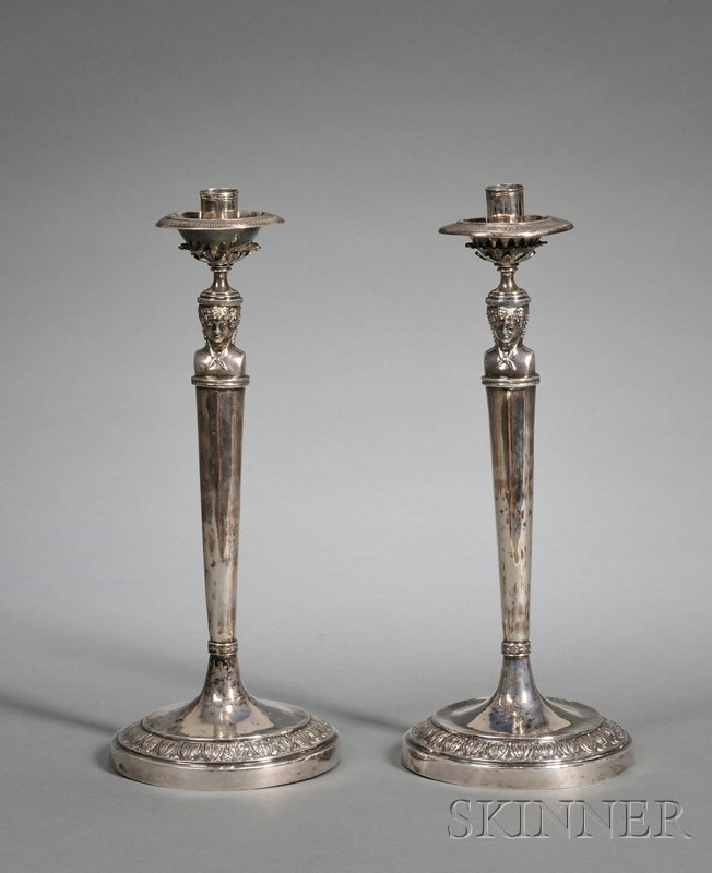 Pair of Continental Silver Neoclassical Candlesticks early mid 19th century