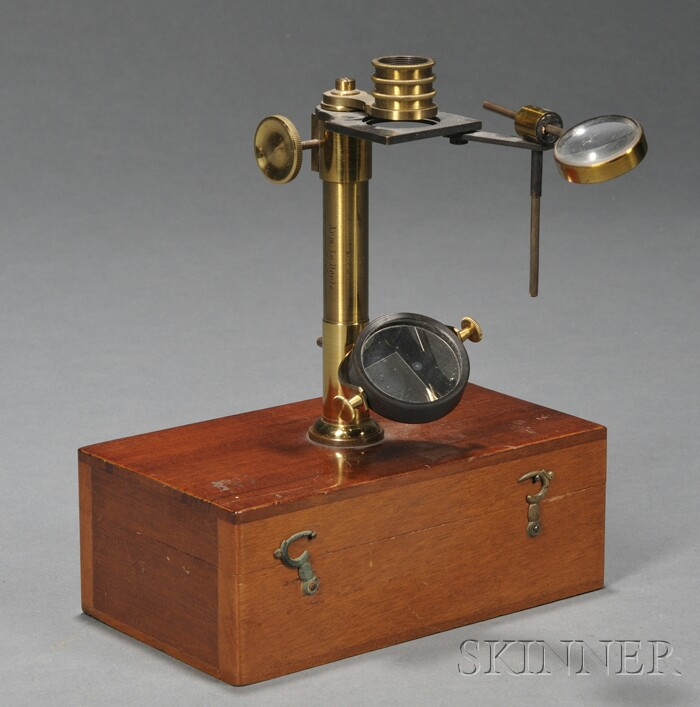 Brass Cary type Microscope England c 1860 the box with
