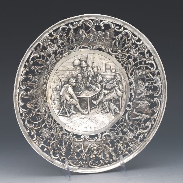 GERMAN DUTCH SILVER BAROQUE STYLE SCENIC TAZZA 1 x 10
