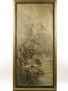 JAPANESE EMBROIDERED PANEL Early Silk Panel depicting Two Ducks in