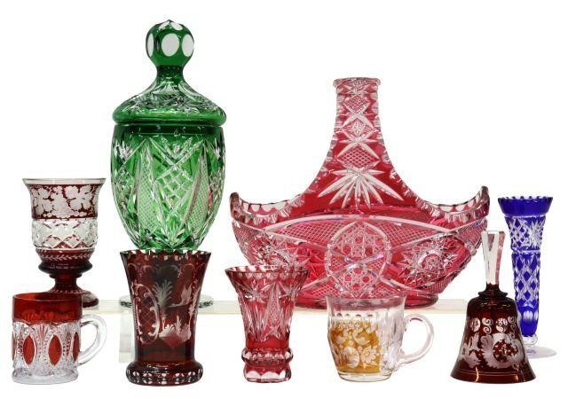 lot of 9 Bohemian cut to clear crystal tableware highlights