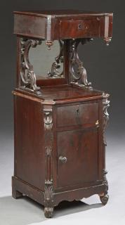 Unusual American Carved Mahogany Nightstand late 19th c the shaped