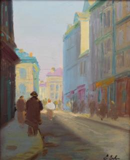 Erno Erb Polish 1878 1943 Street scene Oil on board