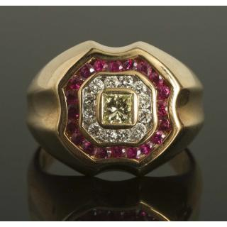 Pink Sapphire Diamond Gold Ring 14k yellow gold ring containing