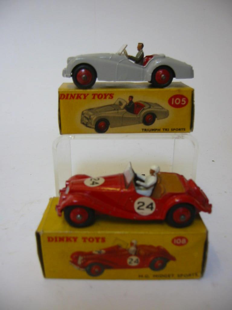 105 Triumph TR2 grey and red 108 MG Midget red