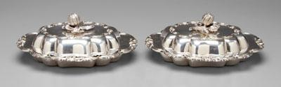 Two silver plated entr e dishes scalloped ovals with reeded
