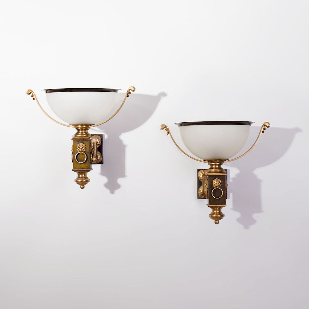 Pair of Patinated and Gilt Bronze Wall Lights of Recent