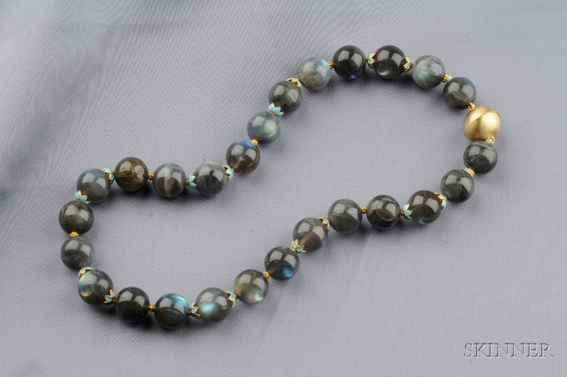 Labradorite Bead Necklace composed of twenty six beads each measuring