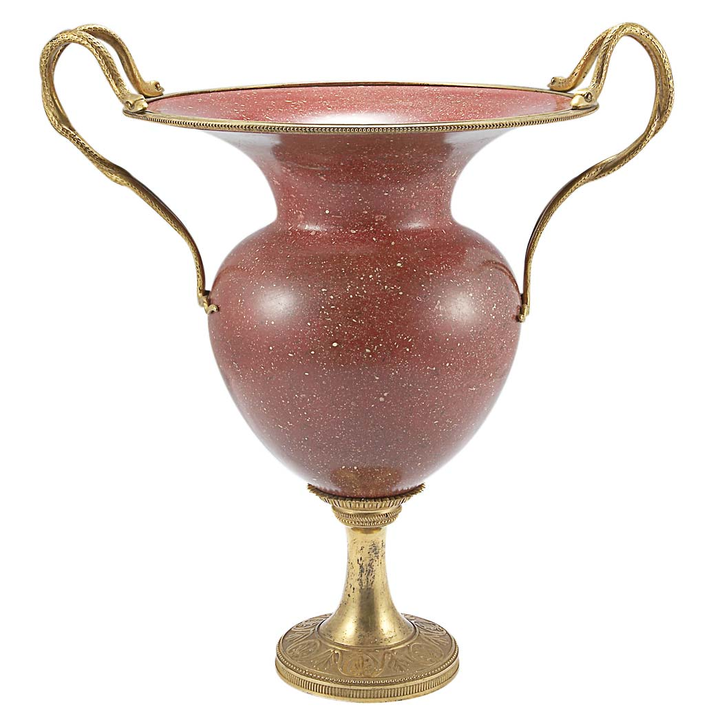 0 Neoclassical Style Gilt Metal and Faux Porphyry Enameled Vase