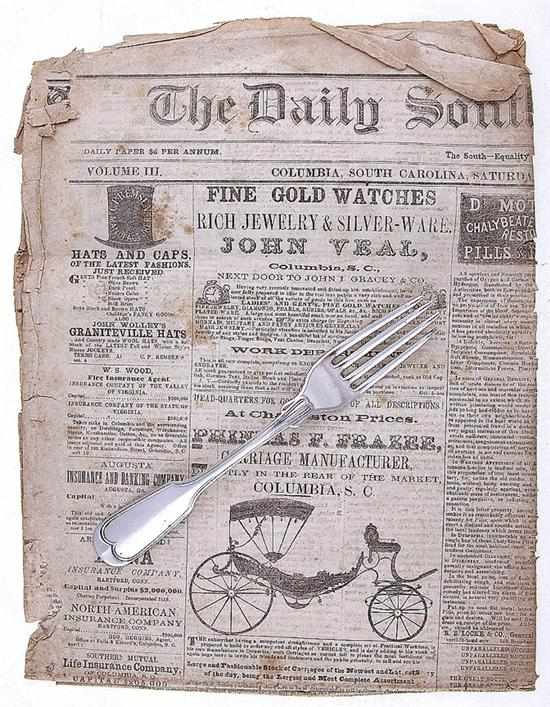 Columbia coin silver fork John Veal South Carolina working 1827