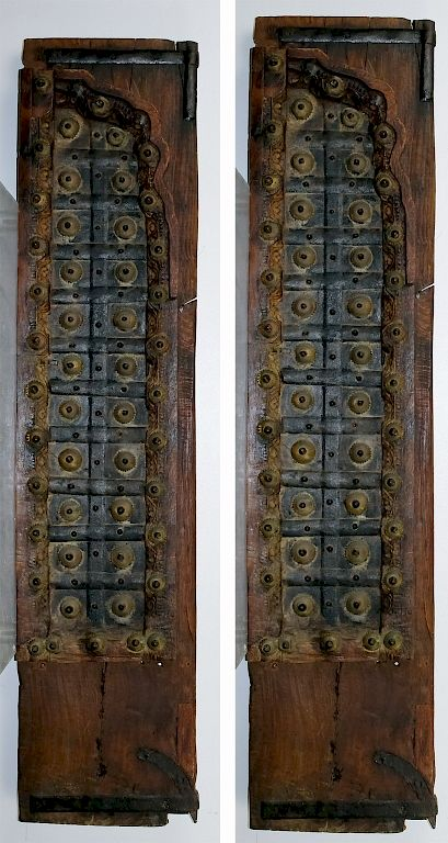 Antique PAIR Wood Metal Door Temple Fragments Pair of antique