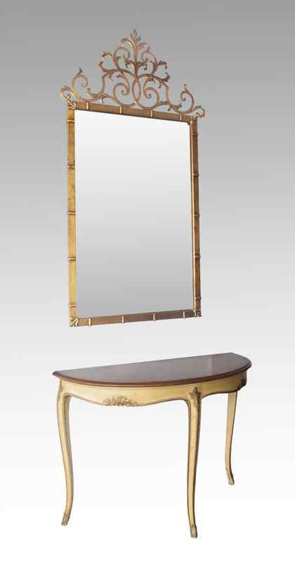 FRENCH STYLE DEMI LUNE TABLE AND HALL MIRROR To include