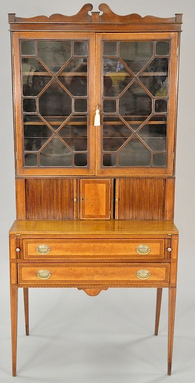 Federal style mahogany tambour secretary desk in two parts made