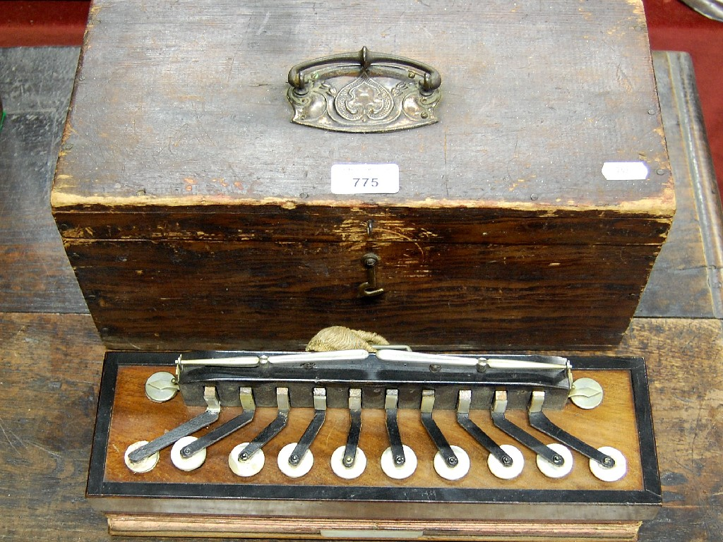 19th century French Flutina walnut and ebony small accordion with
