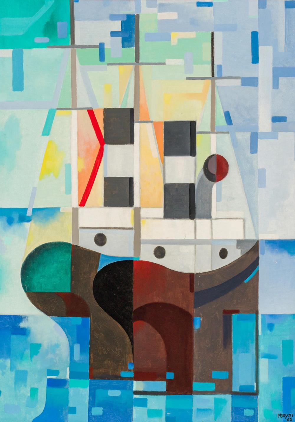 OSVALDO PERUZZI Italian 1907 2004 Cubist Ship oil on canvas