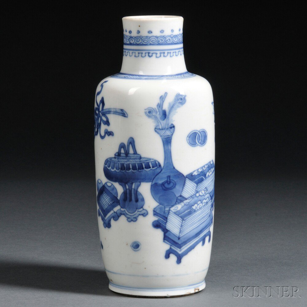 Blue and White Vase China 19th century rouleau form decorated