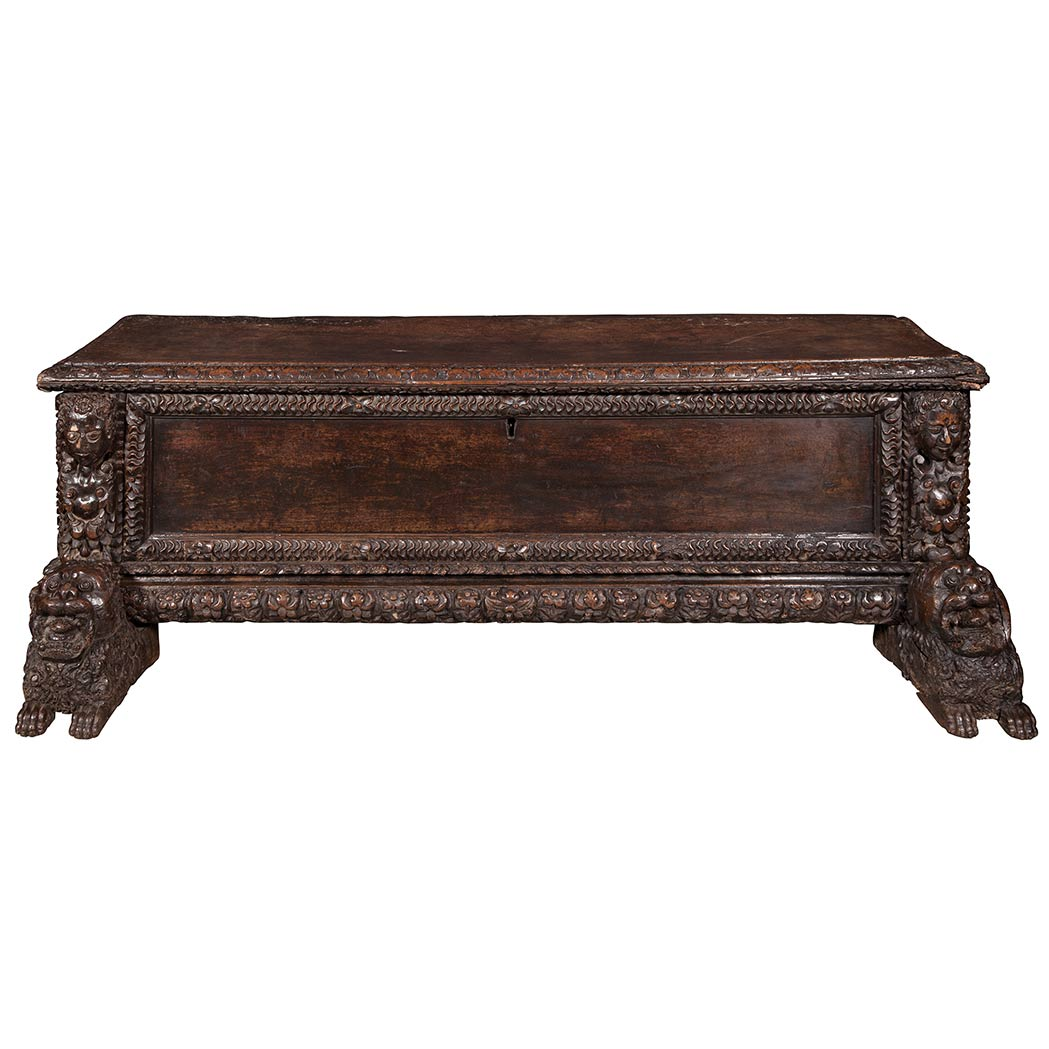 Renaissance Walnut Cassone Partially Italian 16th century The hinged rectangular