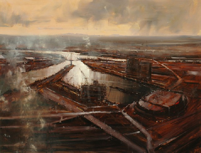 Herman Pekel born 1956 Industrial Landscape Docklands oil on board