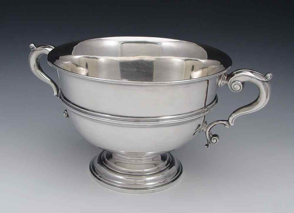 DOUBLE HANDLED STERLING PEDESTAL BOWL Unknown American maker marked Sterling