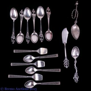 T Marthinisen Norwegian Silver Flatware Group Fifteen pieces to include