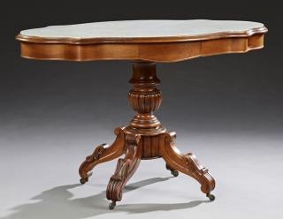French Tortoise Top Carved Walnut Center Table 19 French Tortoise