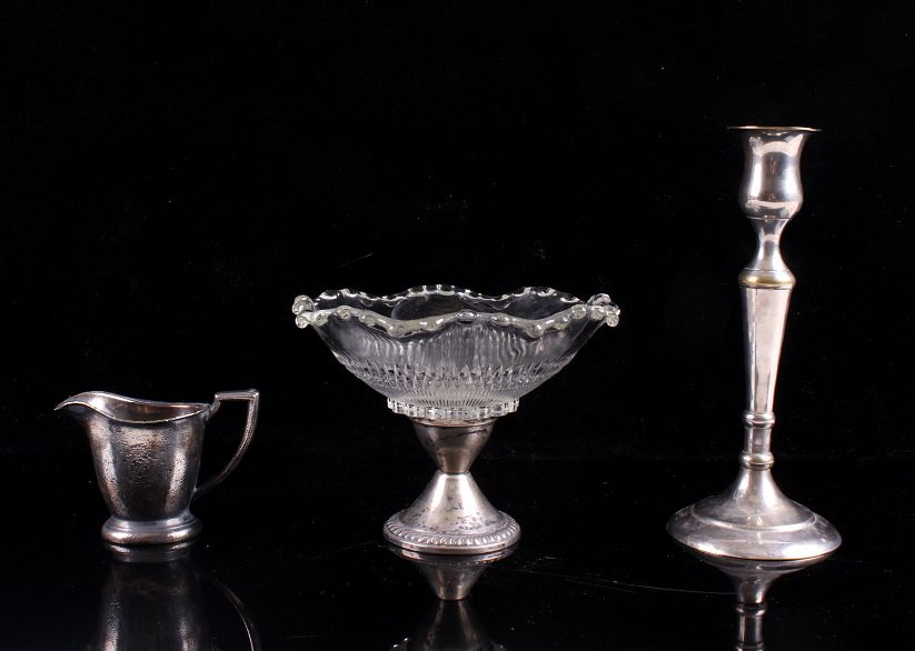 Sterling Silver Glass Bowl Creamer Candlestick For your consideration is