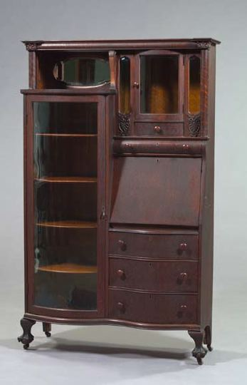 American Late Victorian Quarter Sawn Oak Side by Side Secretary
