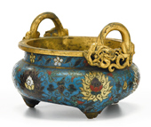 Chinese gilt metal mounted cloisonne tripod censer late ming dynasty