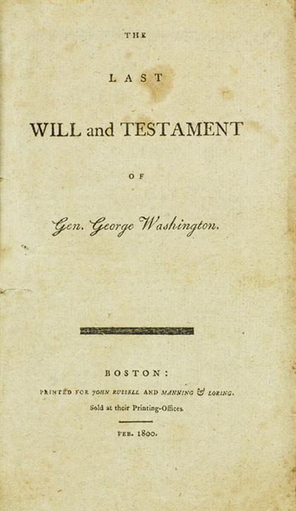 1 vol Washington George Last Will and Testament of Gen