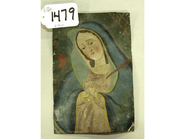 Mexican retablo hand painted on tin Virgin of Guadalupe 9