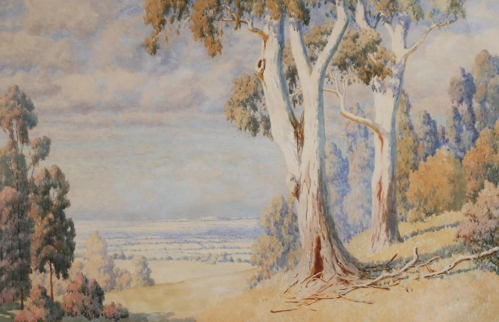 Watercolor painting by John Mather Australian 1848 1916 showing trees