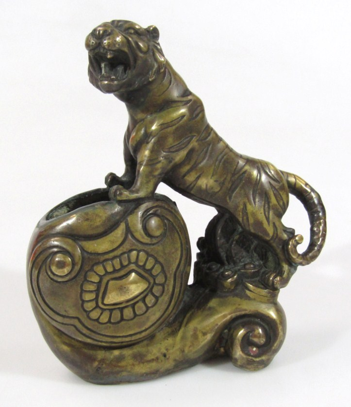 A bronze finish hollow brass planter group formed as a