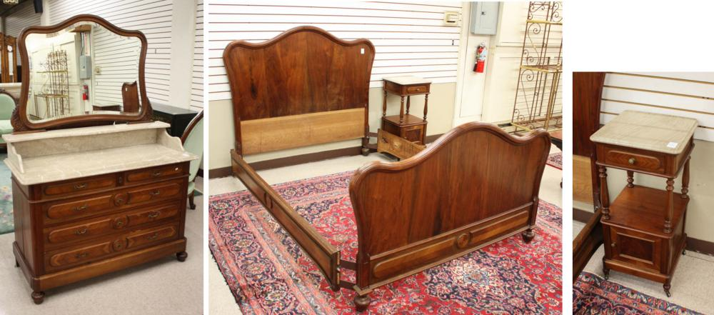 THREE PIECE LOUIS XV STYLE WALNUT BEDROOM SET French c