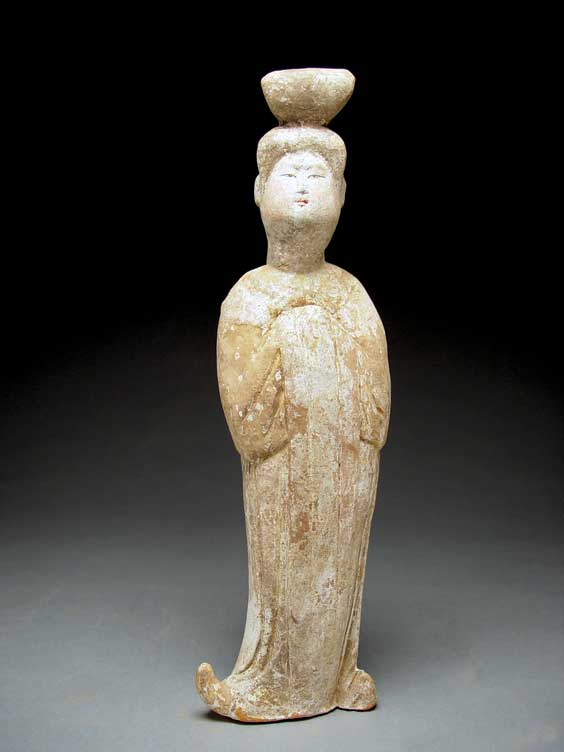 TANG POTTERY COURT LADY Chinese Tang Dynasty pottery model of