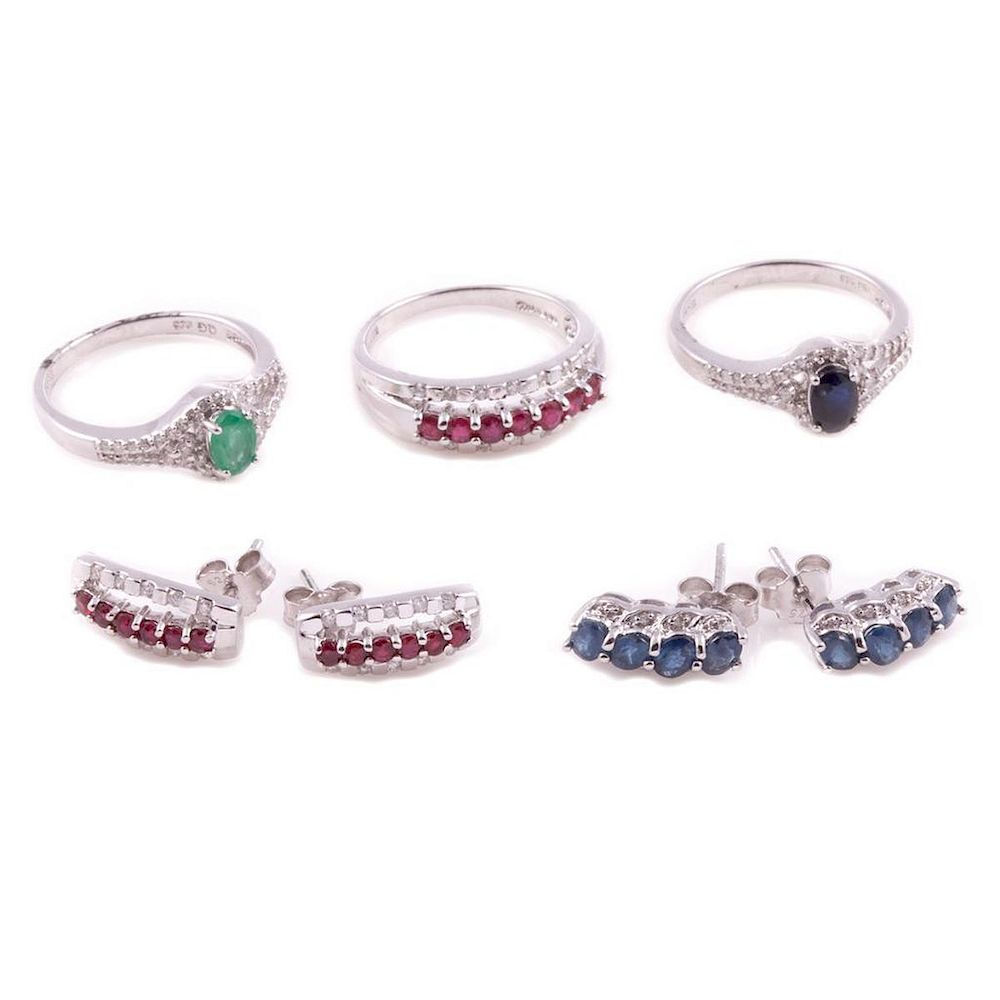 Gem set diamond and sterling silver jewelry comprising 3 rings