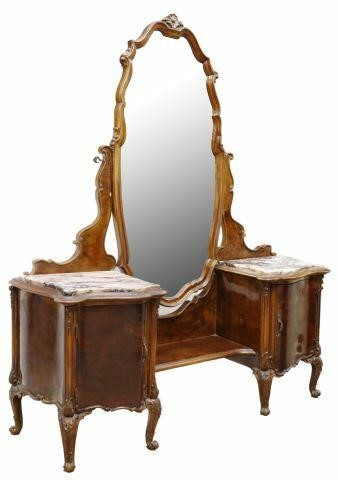 Venetian walnut vanity dressing table early 20th c framed beveled