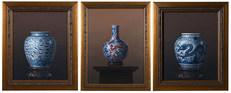 Asian School 20th century Three Asian Trompe l Oeil Paintings