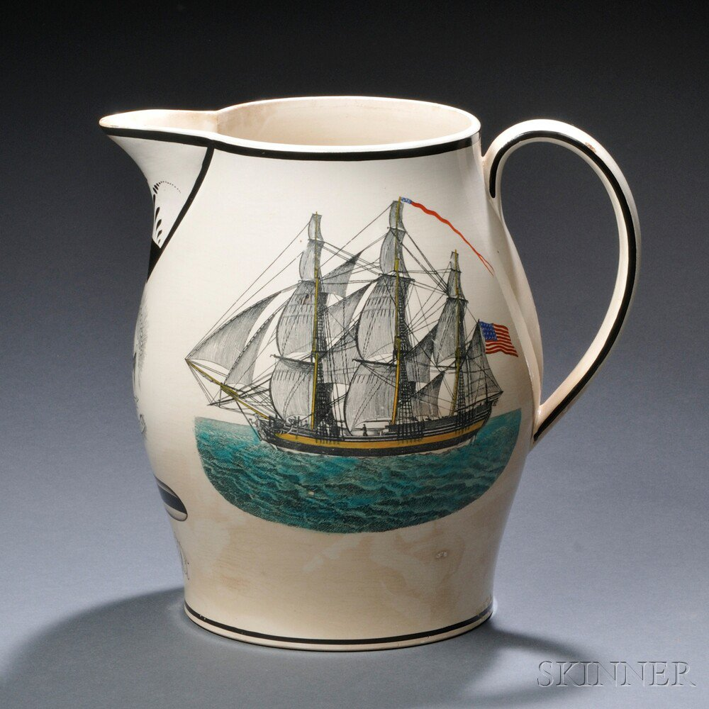 Transfer decorated Liverpool Creamware Jug attributed to the Herculaneum Pottery