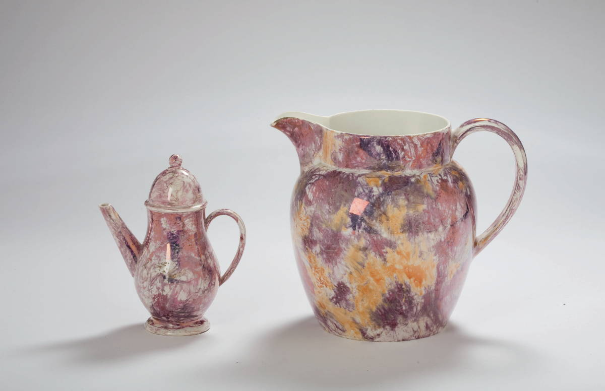 WEDGWOOD MOONLIGHT LUSTRE MINIATURE COFFEEPOT AND COVER AND A JUG