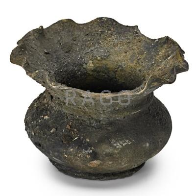 GEORGE OHR 1857 1918 Burnt Baby vase with ruffled rim