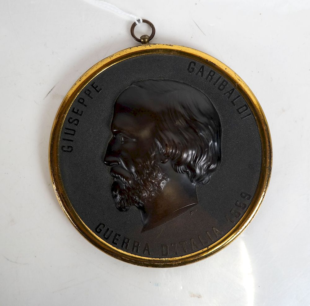 Bois Durci Medallion Giuseppe Garibaldi Carved wood portrait framed in