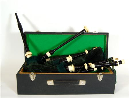 CASED SET OF HALF SIZE BAGPIPES 20TH CENTURY of typical