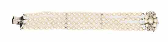 A Multistrand Cultured Pearl Bracelet containing numerous pearls measuring approximately